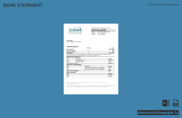 Beispiel eines Kontoauszugs der Senegal Ecobank (Vorschau)